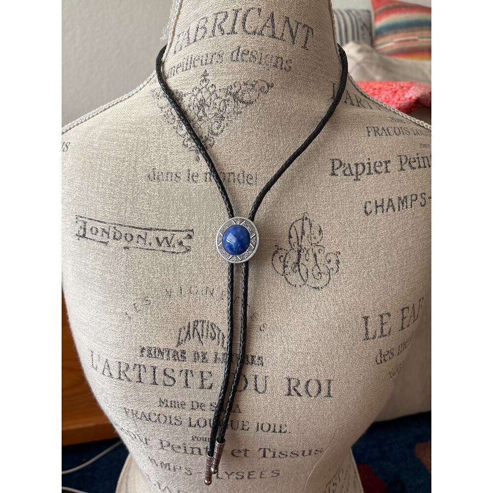 Vintage Blue Lapis Bolo Tie – Silver Compass Star Western Style
